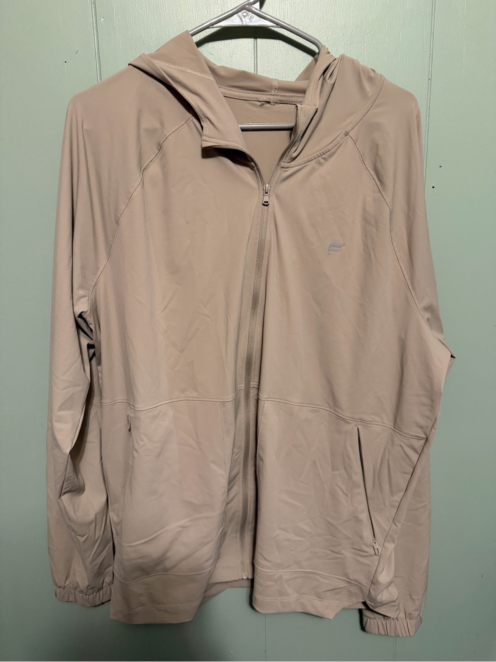 Fabletics Men's Light Taupe Hooded Windbreaker Jacket